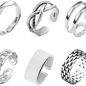 [Vigetto] 6点セット 指輪 メンズ リング アクセサリー 金属銀メッキリング ズシルバー ユニセックス おしゃれ シンプル 調節可能 人気 セット
